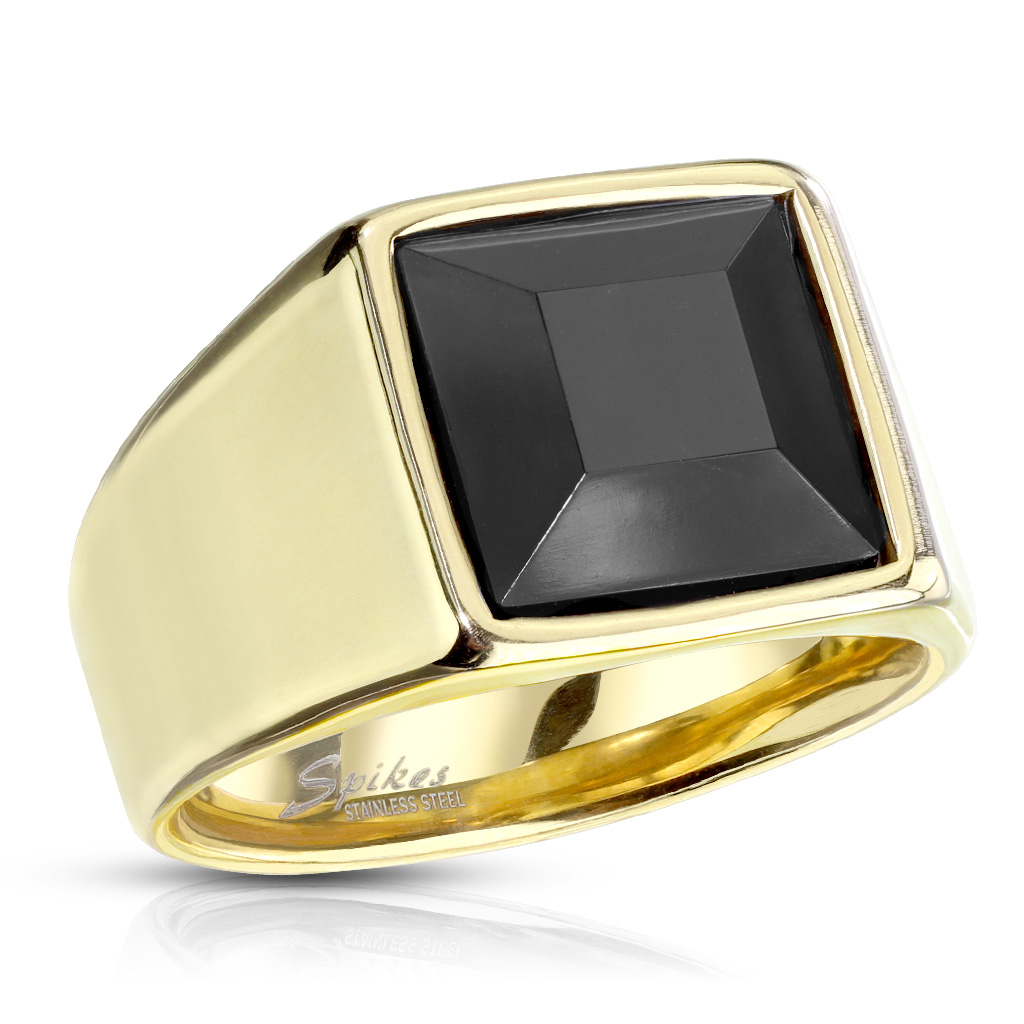Herrenring - Onyx Siegel Ring Edelstahl Fingerring Goldfarben Schwarz,  27,69 €