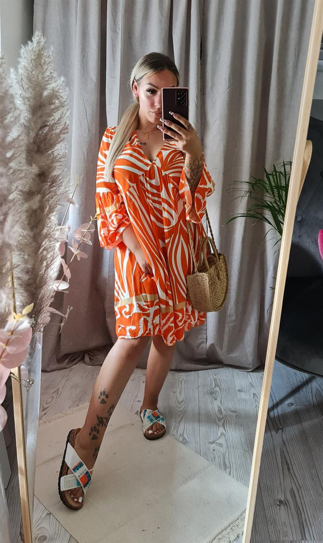 Tunika Kleid mit Muster - Orange, 39,99 €