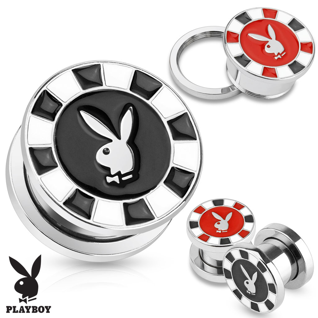 Plug Playboy Poker Chip Piercing Ohrring Chirurgenstahl Gewinde Tunnel #S26 