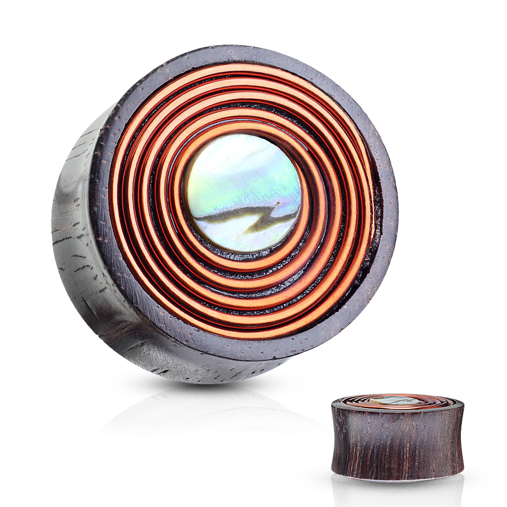 Holz Flesh Tunnel Areng Holz Doppel Flare Tunnel mit Messing Honeycomb Intarsie 